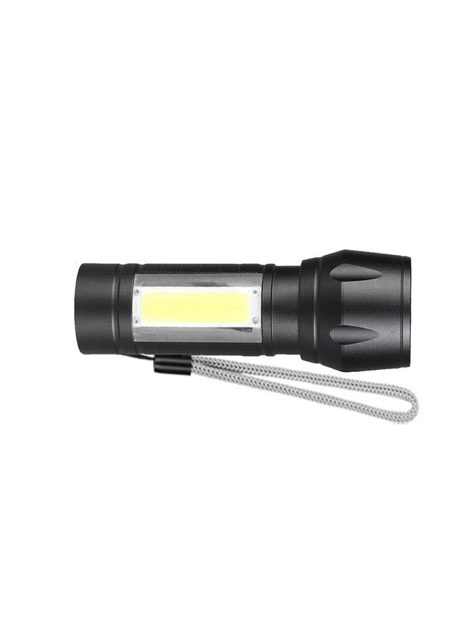 HACER USB Rechargeable Mini LED Camping Torch Light Zoomable COB LED Flashlight for Hiking Camping - Black Color - Image 1